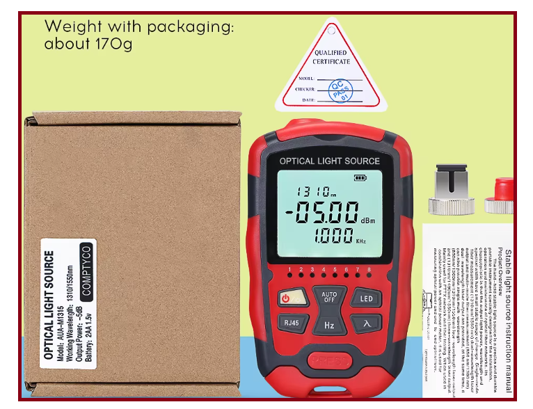 AUA-M1315 and AUA-MC1315 Optic Fiber Power Meter FTTH Cable Tester and Singlemode Fiber Optical Light Source with LED light